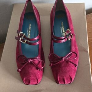 Valentina Rangioni Burgundy Balerina Flat With Double Straps. Made In Italy